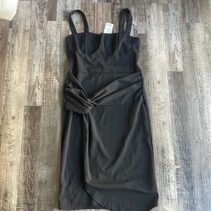 BOOHOO Black twist detail cupped midi dress